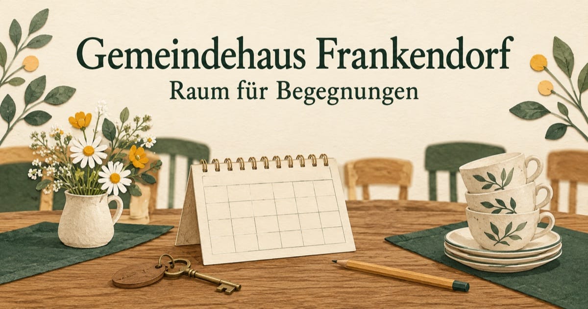 Illustration zur Reservierung des Gemeindehauses Frankendorf: Kalender, Schlüssel und Geschirr auf einem Tisch.